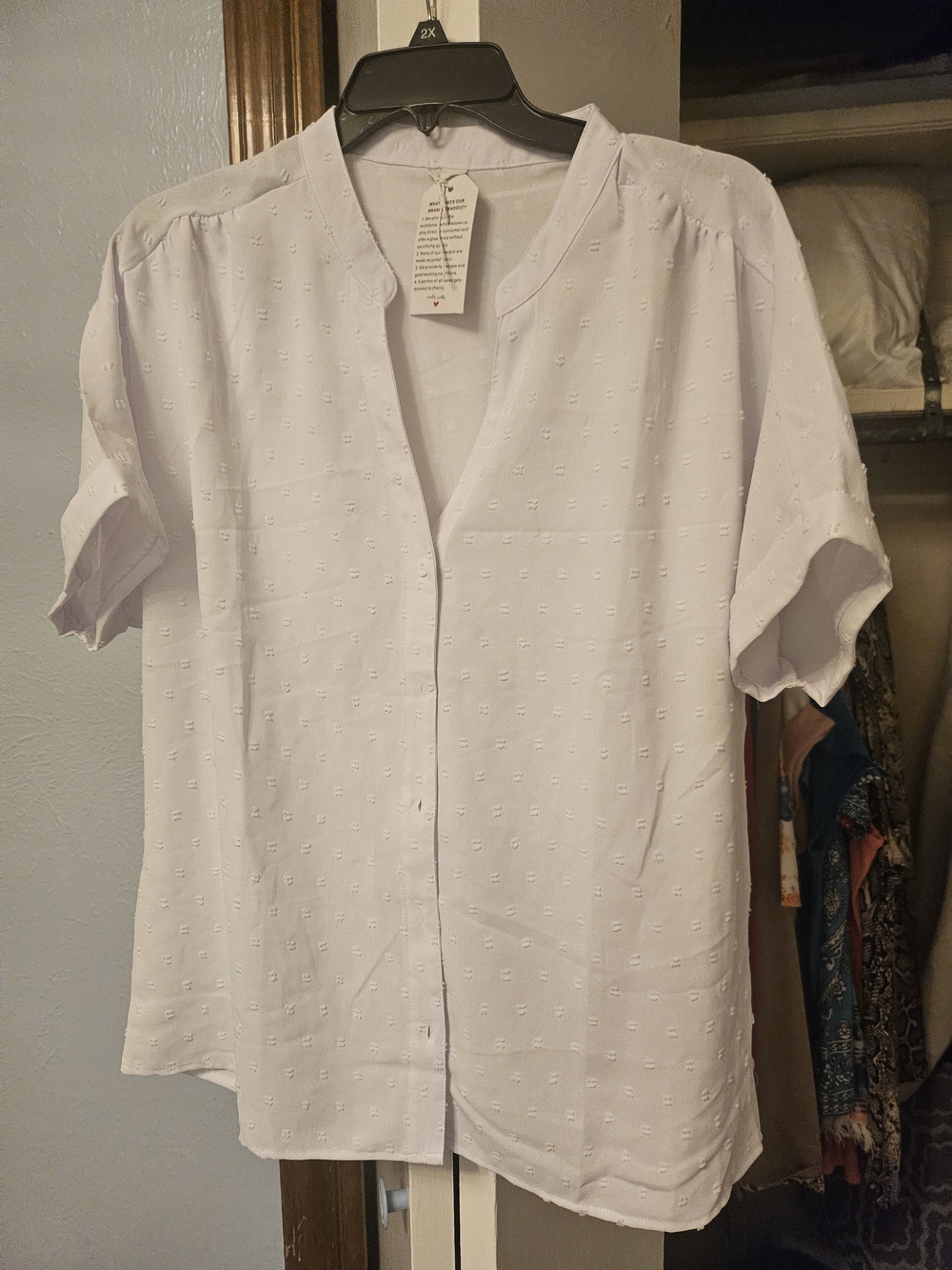 White Short-Sleeve Eyelet Blouse
